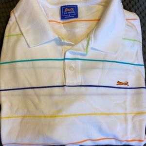White / multi-color stripes Le Tigre polo